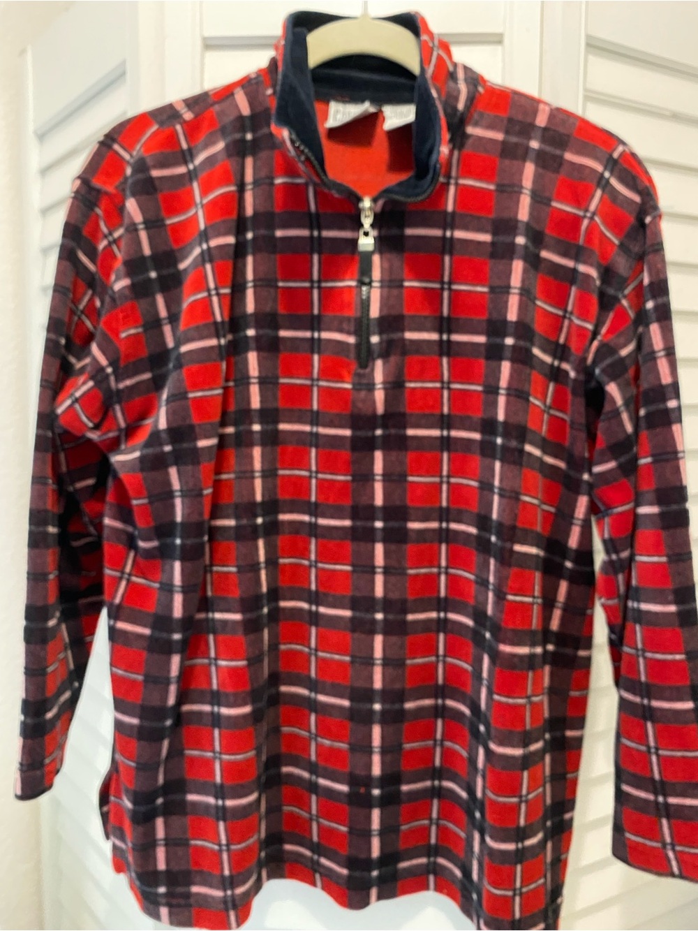CAPACITY PETITES Women’s “Plaid Fleece 1/4 Zip Shirt” Size LP Red/Black EUC